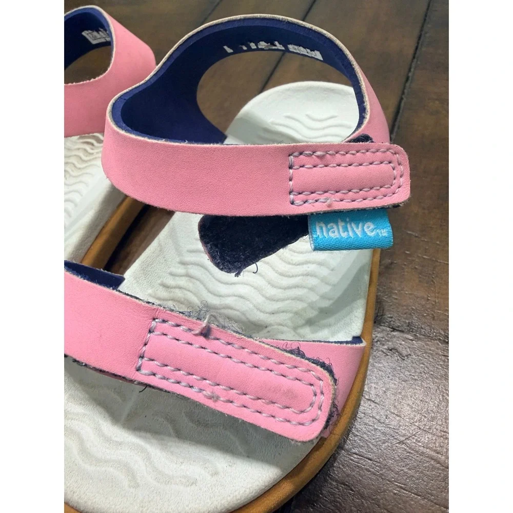 Native Charley Toddler Sandals Pink Navy Blue Size C6 Hook and Loop Straps